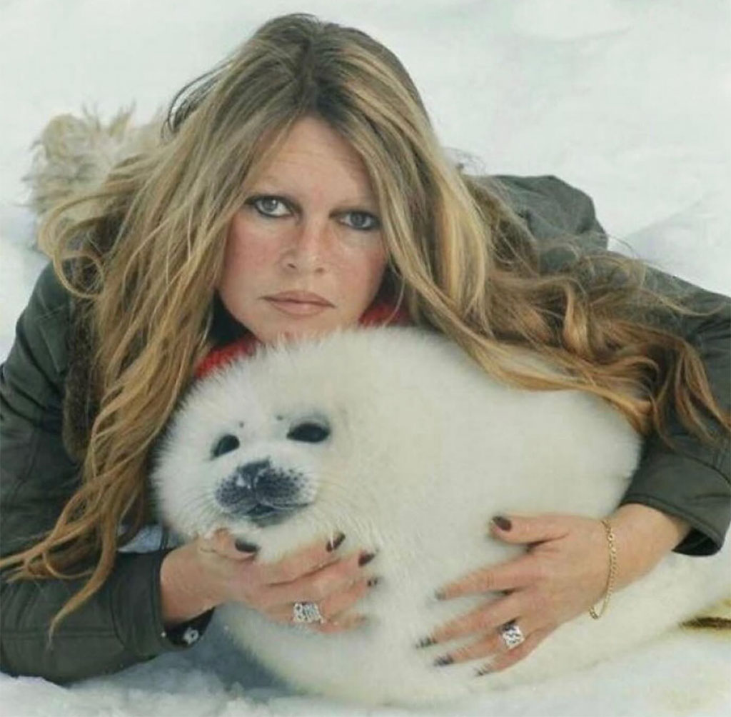 Brigitte Bardot hugs seal pup